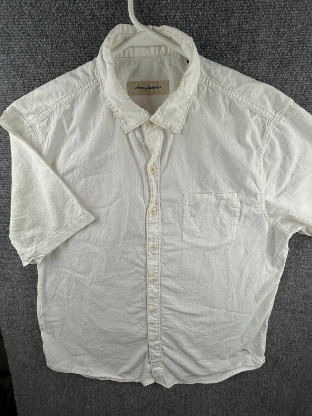 Tommy Bahama Short Sleeve White Button Up Shirt Men Large Cotton Striped Woven